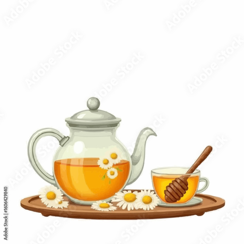 Herbal tea served with honey and fresh flowers creates a soothing afternoon experience perfect for relaxation and mindfulness