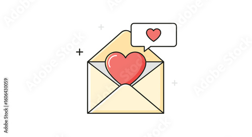 A heartfelt message arrives in a yellow envelope with a love notification bubble floating above