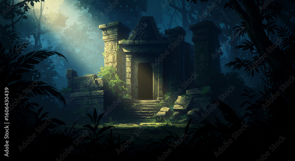 Obraz premium Ancient Ruins in a Dark Jungle