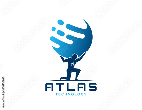 Atlas lifting globe logo, vector design illustration