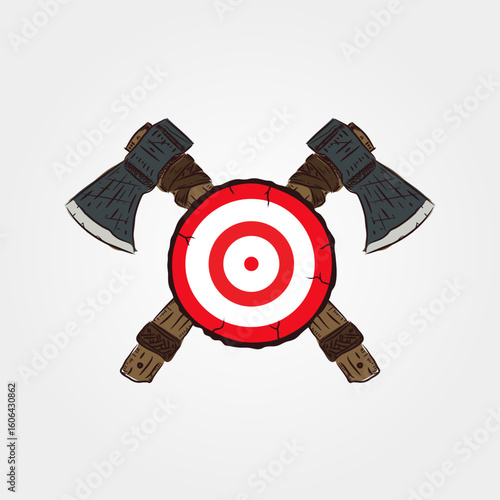 Axe Throwing in wood target, perfect for axe club logo design