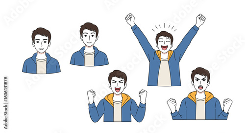 Collection of animated pixel art expressions showing joy surprise excitement frustration and anger