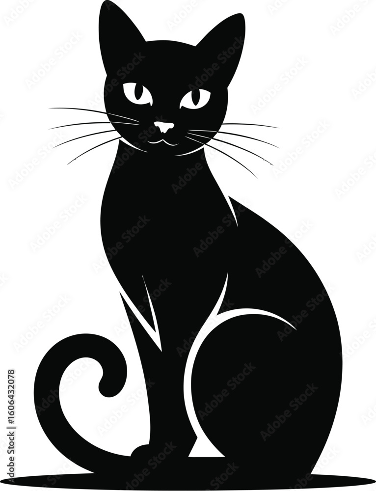 Obraz premium Black cat sitting elegantly feline silhouette