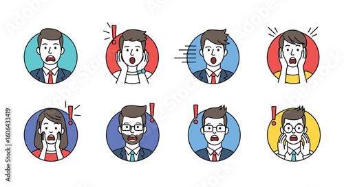 A collection of diverse people expressing shocked and surprised emotions through various facial expressions and exclamations