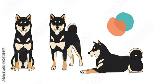 Charming pixel art shiba inu dog collection featuring poses and abstract shapes