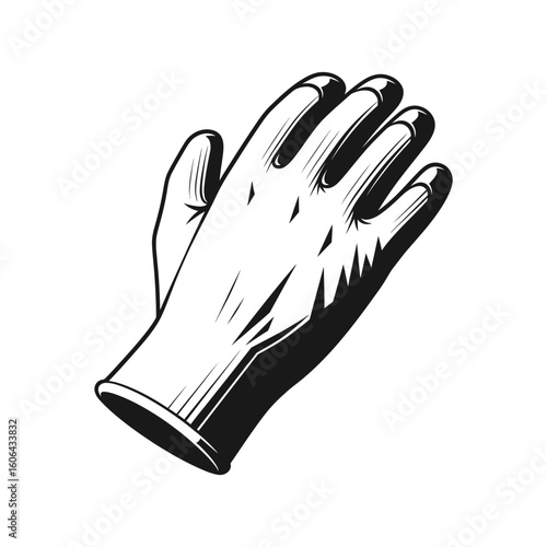 A single black and white illustration of a protective glove on a plain background
