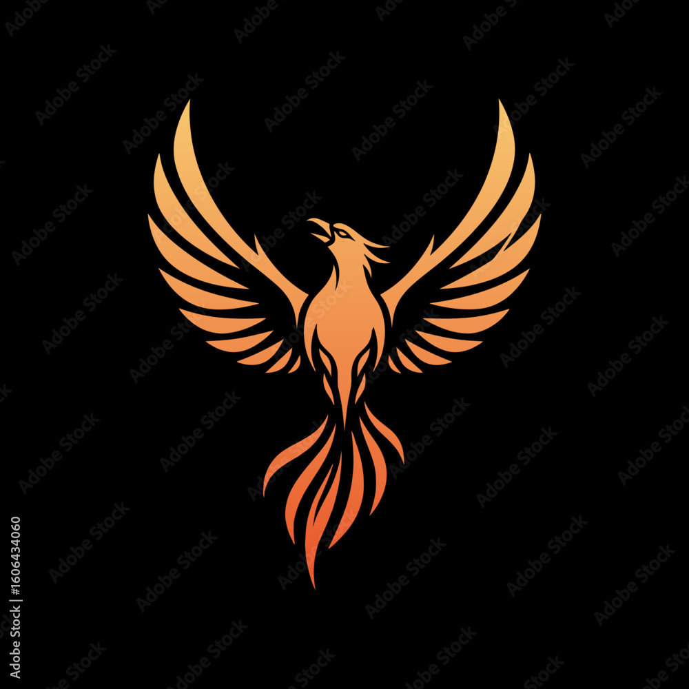Fototapeta premium A vibrant phoenix with outstretched wings, symbolizing rebirth and immortality, set against a dark background
