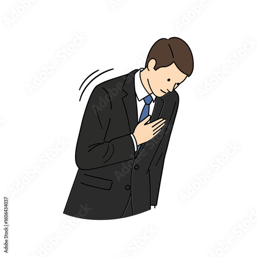 A businessman in a suit bowing respectfully with his hand on his chest, isolated on a white background