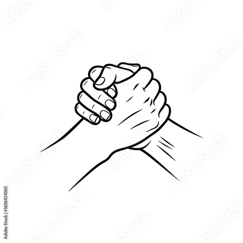 Two hands locked in a firm handshake, symbolizing strength and competition