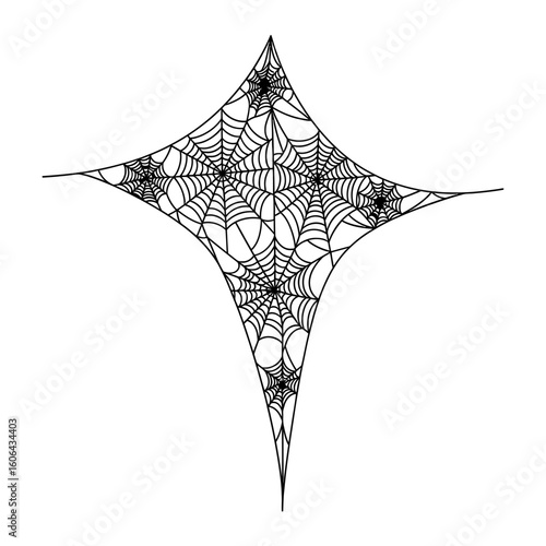 A starshaped spiderweb with multiple spiders is displayed, isolated on a white background