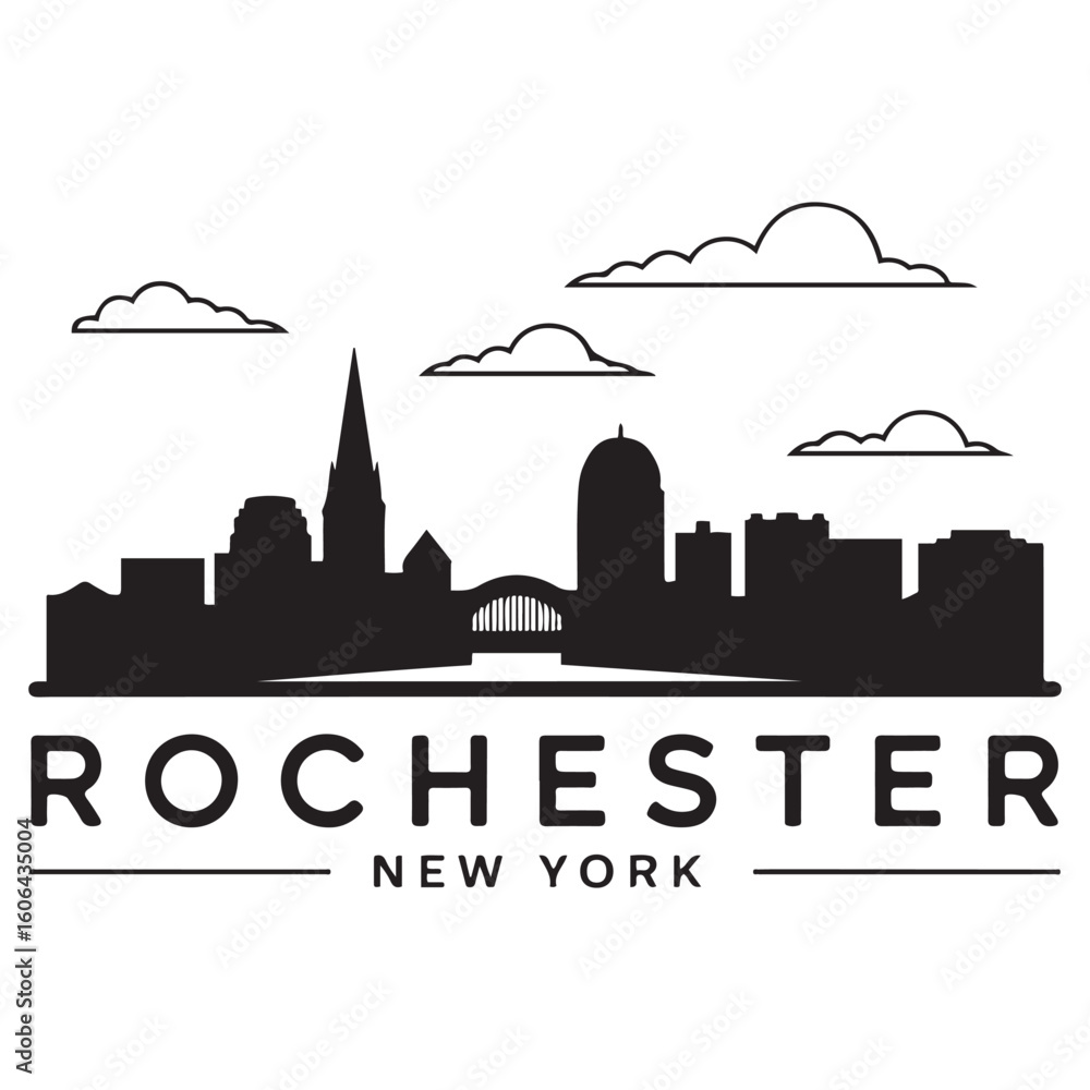 Fototapeta premium Rochester skyline horizontal banner. Rochester, New York. Vector template for your design. Vector black silhouette. with white background