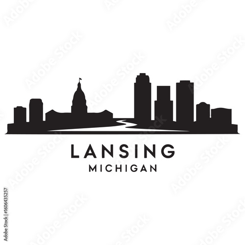 Lansing skyline horizontal banner. Lansing, Michigan. Vector template for your design. Vector black silhouette. with white background