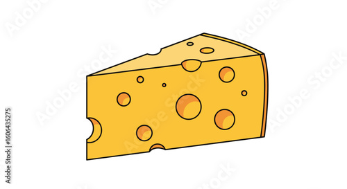 A delicious wedge of swiss cheese with many round holes showing its natural texture and yellow color