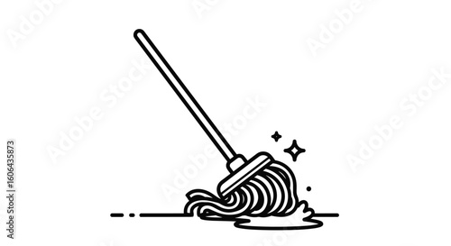 Illustration of a mop cleaning a floor with sparkles indicating cleanliness and hygiene for household chores and maintenance