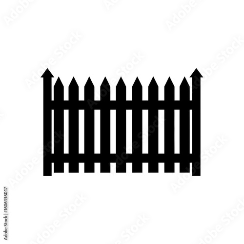 A black silhouette of a classic picket fence stands isolated on a white background, suggesting a boundary or enclosure