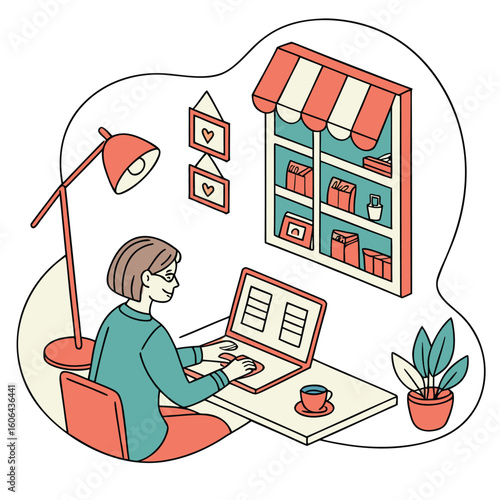 Comfortable Online Shopping at Home with Laptop and Digital Storefront