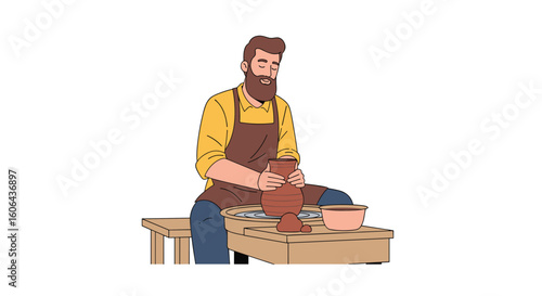Skilled artisan hands shape clay on pottery wheel creating ceramic artistry with focused concentration and gentle precision