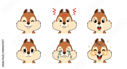 Adorable pixel art chipmunk expressions showing a range of happy sad angry and surprised emotions