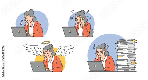 Feeling overwhelmed by a mountain of work and deadlines the stress of a busy professional life causes burnout and exhaustion