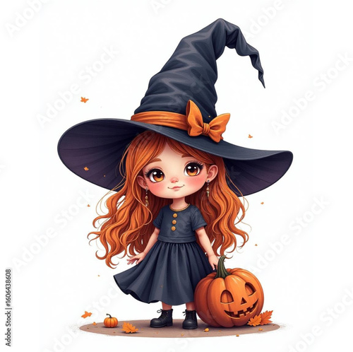 Girl in a witch costume on Halloween