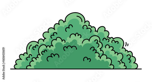 A simple cartoon bush illustration showing layers of green foliage and a flat base on a white background