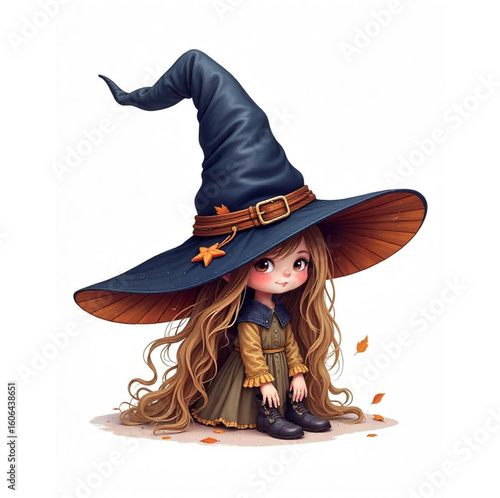Girl in a witch costume on Halloween