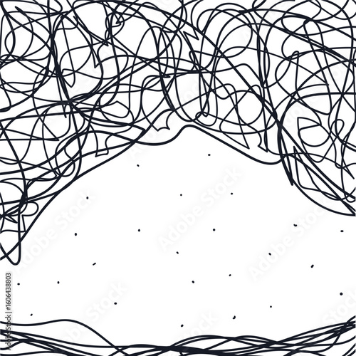 Between the tangled masses of wire or lines there is a void with dots.Web
