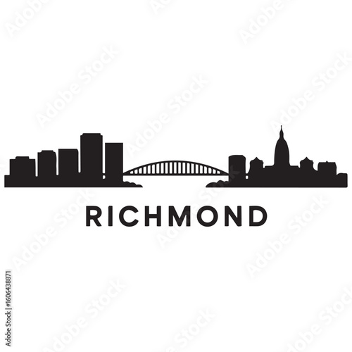 Richmond skyline silhouette. Black Richmond city. Vector black silhouette. with white background