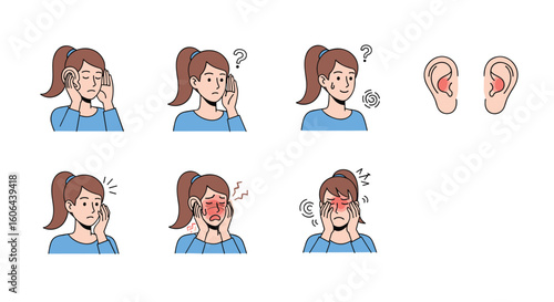 Facial expressions of discomfort and pain indicating various ailments and allergies