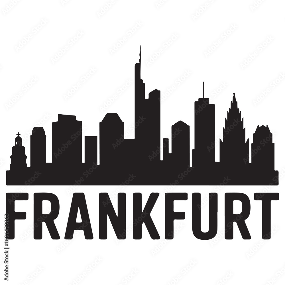 Fototapeta premium Frankfurt skyline silhouette. Black Frankfurt city. Vector black silhouette. with white background