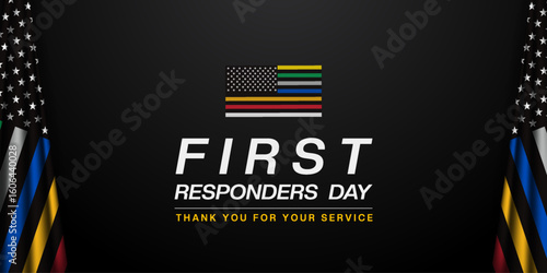National First Responders Day. Two First responders flag. Great for posters, banners and social media. Black background.