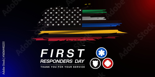 National First Responders Day. First responders, police icon and more. Great for posters, banners and social media. Black background.