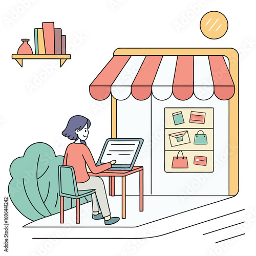 Online Shopping at Home with Laptop and Digital Storefront