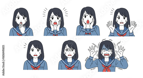 A collection of pixel art illustrations showcasing various emotional expressions of a young student