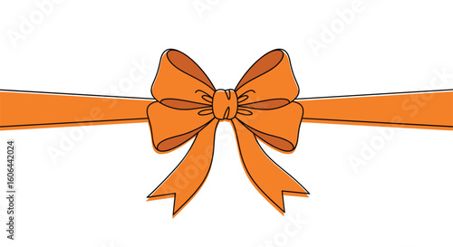 A simple illustrated orange ribbon bow tied around a decorative dotted line suggesting a border or frame on a white background