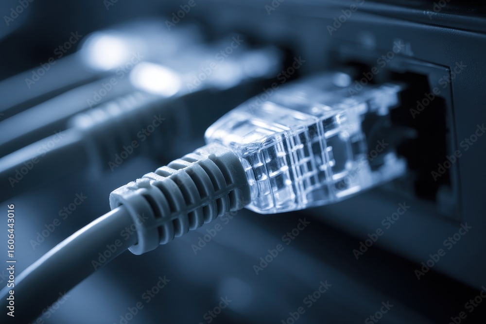 Network Node: Modern Internet Modem with Cables and Connection Indicators in a Digital Landscape Network Node: Modern Internet Modem with Cables and Connection Indicators in a Digital Landscape