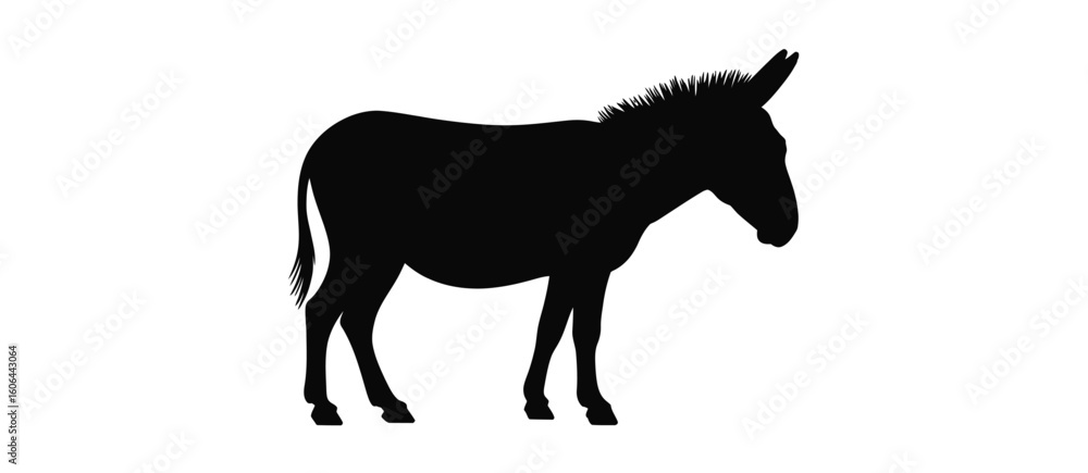 Fototapeta premium Black silhouette of a donkey standing against a white background