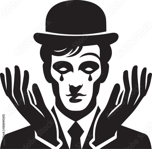 Mime artist performing silent comedy show silhouette