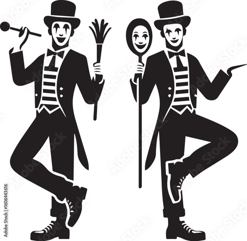 Mime artist performing silent comedy show silhouette
