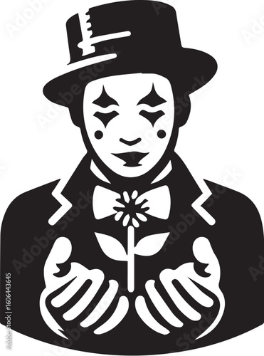 Mime artist performing silent comedy show silhouette