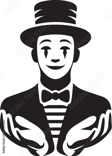 Mime artist performing silent comedy show silhouette