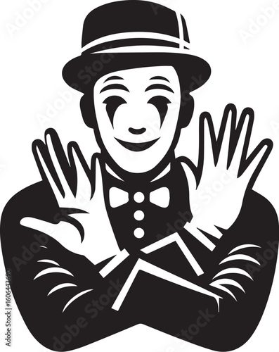Mime artist performing silent comedy show silhouette