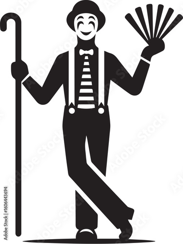 Mime artist performing silent comedy show silhouette