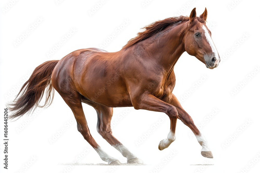 Obraz premium Graceful White Stallion Galloping in Full Flight Against a Pure White Background