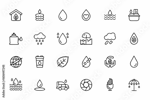 A clean and modern single-line art set focused on water conservation, hydration, and sustainability. Perfect for NGOs, environmental blogs, and product packaging
