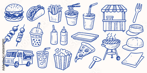 Hand drawn Urban Street Food for  sticker or notebook illustration