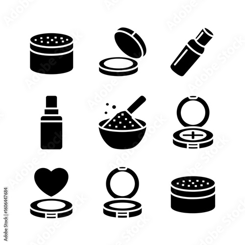 Collection of makeup and cosmetic product silhouettes isolated on white background