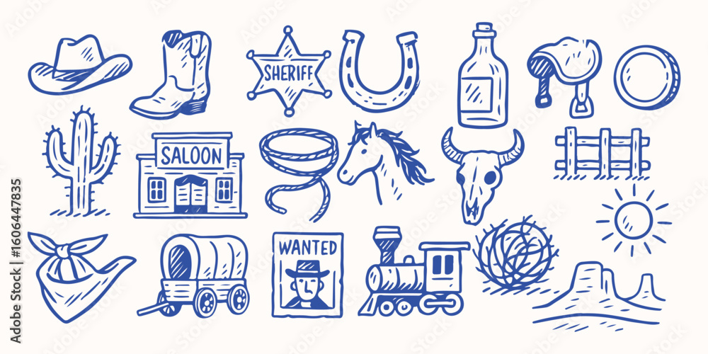 Fototapeta premium Hand drawn Wild West for sticker or notebook illustration