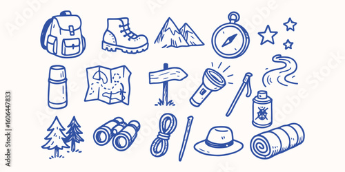 Hand drawn Mountain Hiking  for sticker or notebook illustration