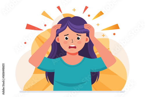 Stress and anxiety vector illustration depicting a woman in a flat car struggling with overwhelming feelings during a challenging day